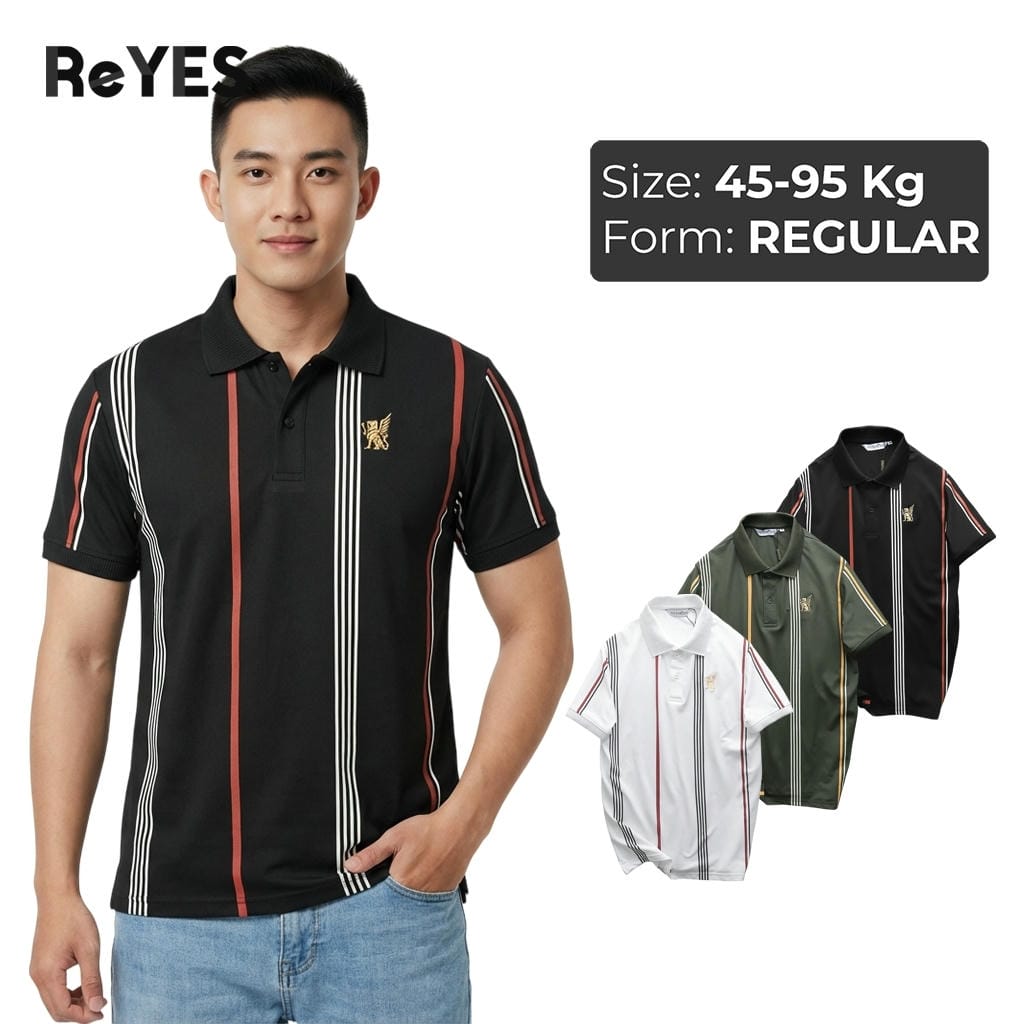 Áo polo nam ReYES RSP015 in phối sọc trẻ trung, chất vải cá sấu lạnh thoáng mát thấm hút mồ hôi, form regular fit