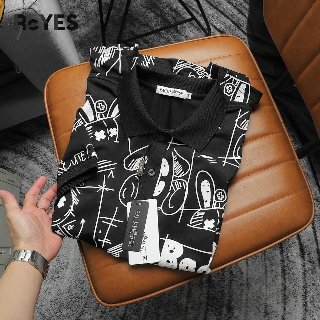 Áo polo nam ReYES RSP027 đen họa tiết thỏ nổi bật, thun cá sấu lạnh 4 chiều đi chơi - Ảnh 8
