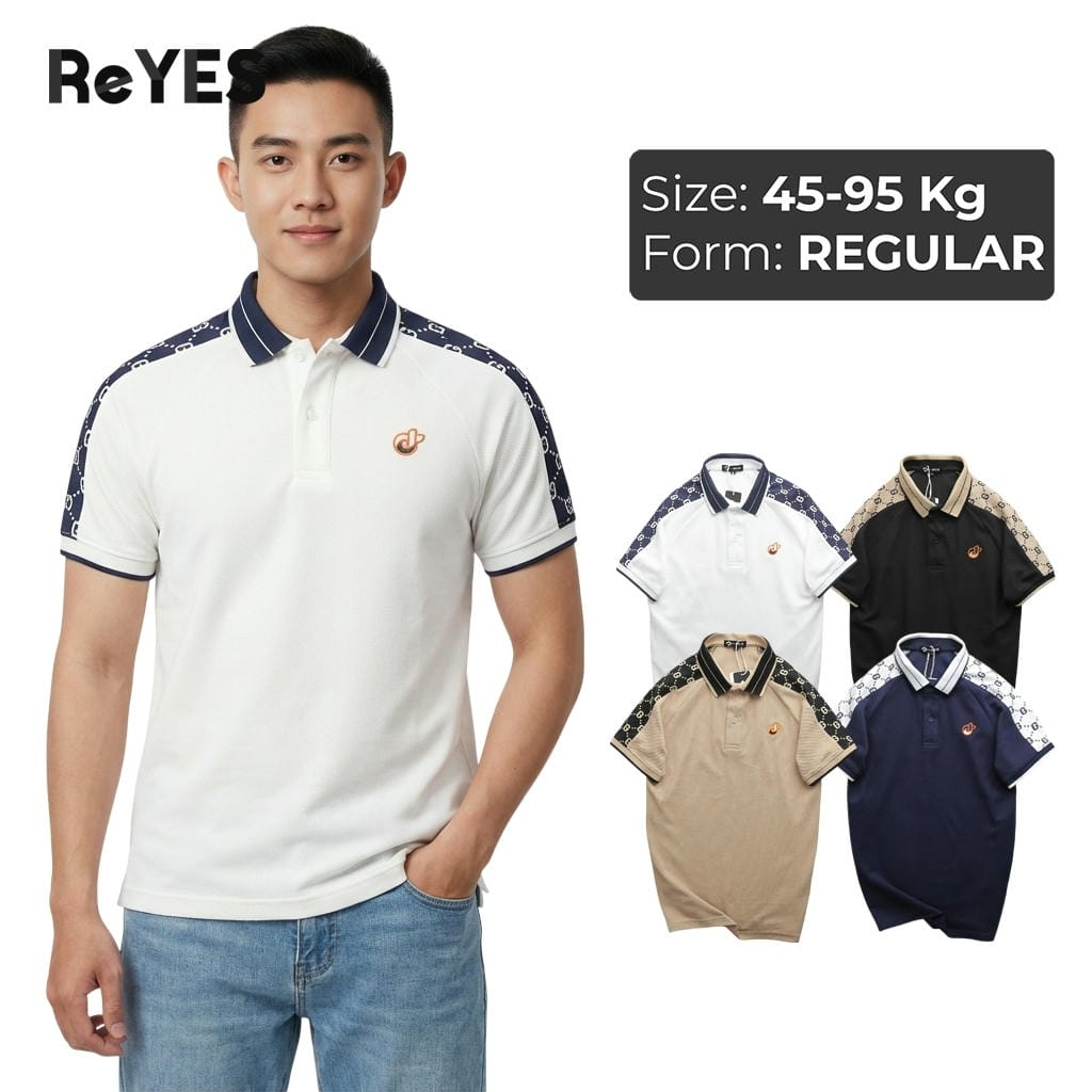 Áo polo nam ReYES RSP049 vải cá sấu vẩy cá cao cấp cổ bẻ phối vai họa tiết, áo thun nam tay ngắn đi làm đi chơi