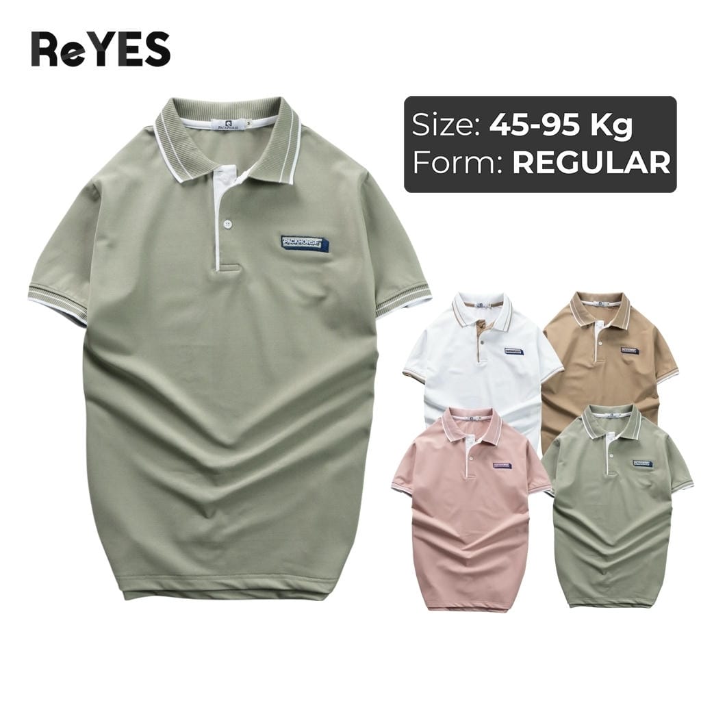Áo polo nam ReYES RSP079 thun cá sấu lạnh 4 chiều, regular fit, phối viền tinh tế đi làm/đi chơi
