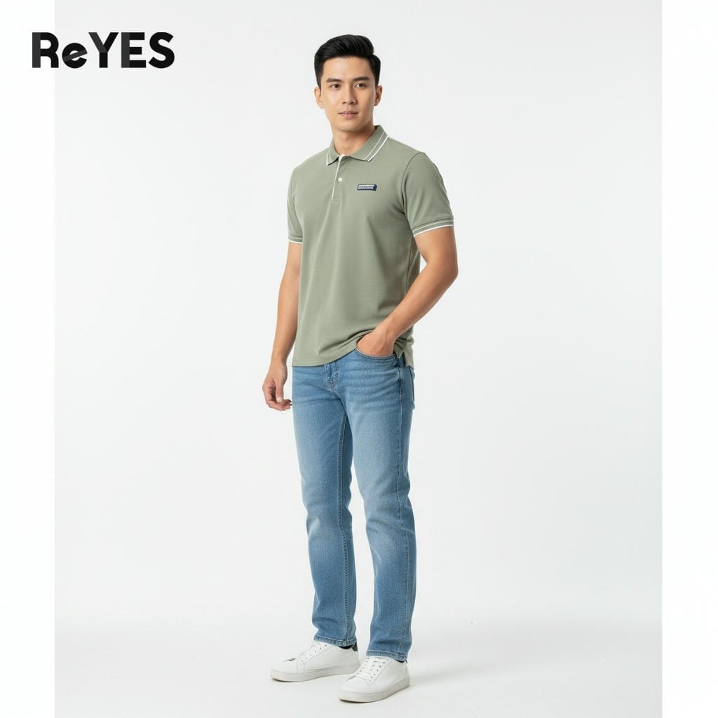 Áo polo nam ReYES RSP079 thun cá sấu lạnh 4 chiều, regular fit, phối viền tinh tế đi làm/đi chơi - Ảnh 3