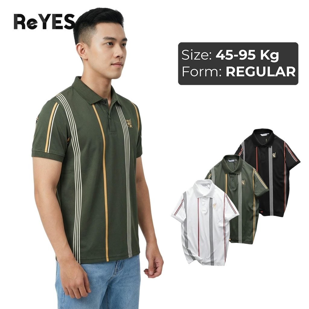 Áo polo nam sọc dọc chất cá sấu lạnh form regular mặc đi làm đi chơi ReYES RSP015 màu trắng, đen, rêu