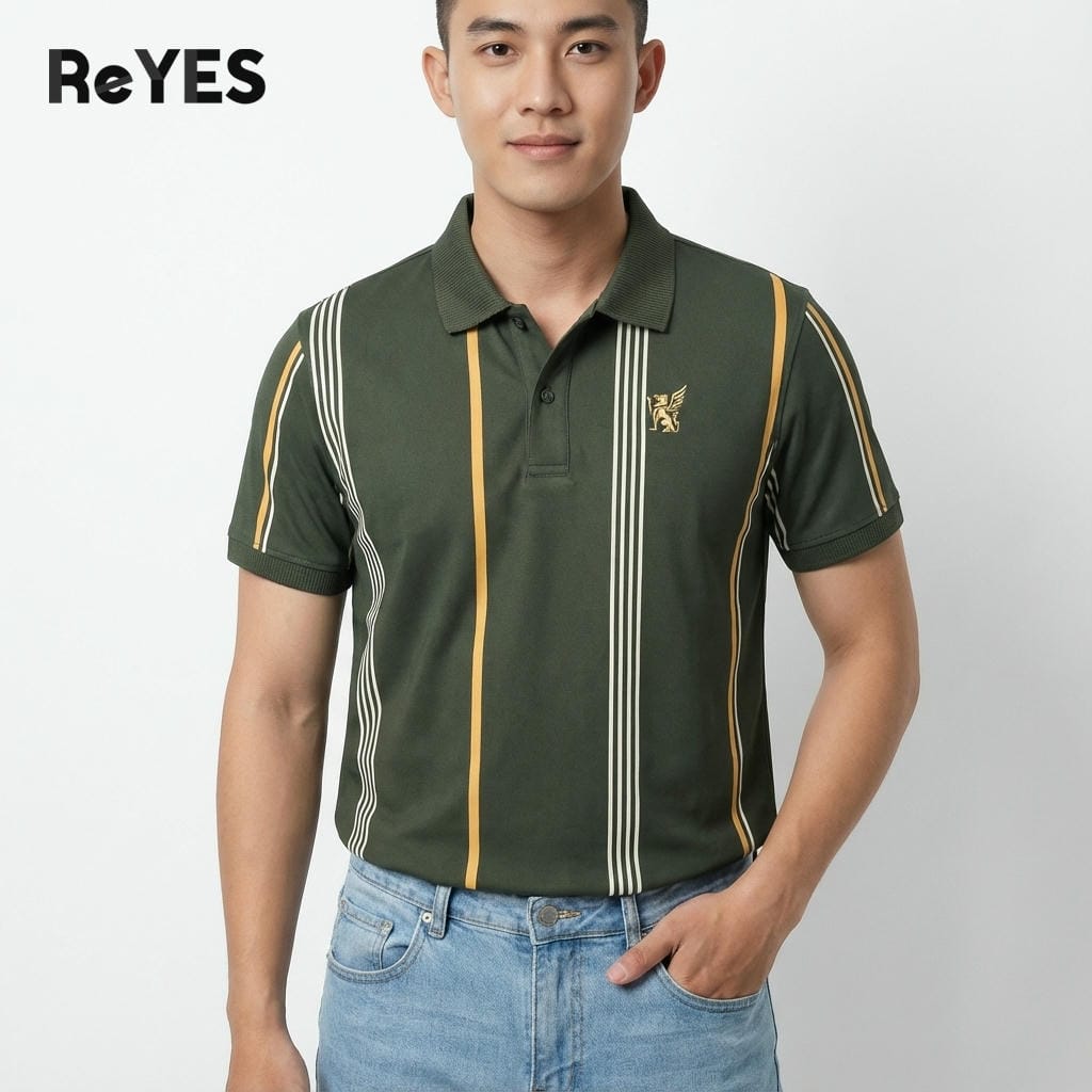 Áo polo nam sọc dọc chất cá sấu lạnh form regular mặc đi làm đi chơi ReYES RSP015 màu trắng, đen, rêu - Ảnh 3