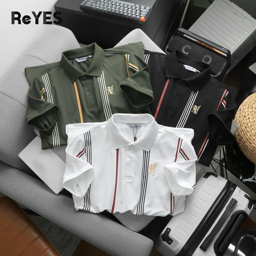 Áo polo nam sọc dọc chất cá sấu lạnh form regular mặc đi làm đi chơi ReYES RSP015 màu trắng, đen, rêu - Ảnh 4