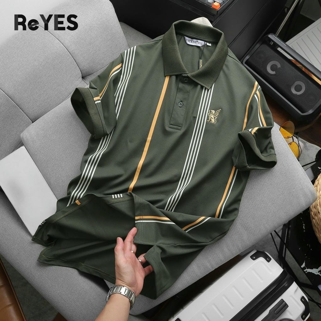Áo polo nam sọc dọc chất cá sấu lạnh form regular mặc đi làm đi chơi ReYES RSP015 màu trắng, đen, rêu - Ảnh 5