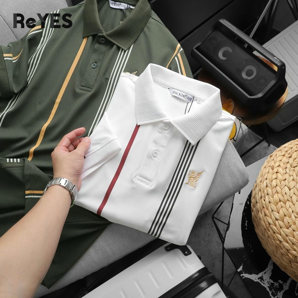 Áo polo nam sọc dọc chất cá sấu lạnh form regular mặc đi làm đi chơi ReYES RSP015 màu trắng, đen, rêu - Ảnh 6