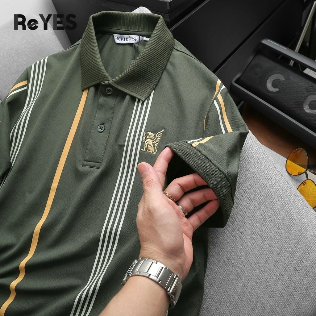 Áo polo nam sọc dọc chất cá sấu lạnh form regular mặc đi làm đi chơi ReYES RSP015 màu trắng, đen, rêu - Ảnh 8