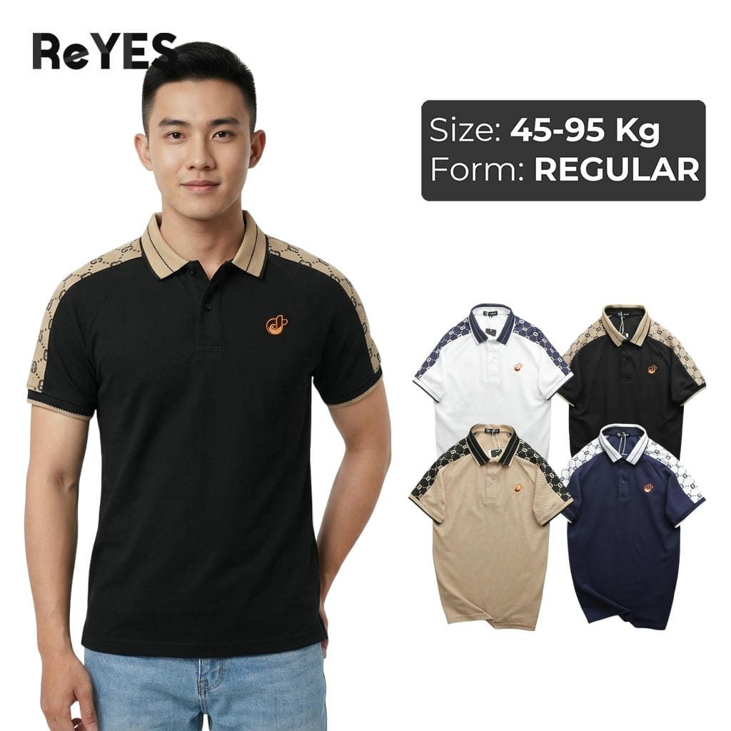 Áo polo nam tay ngắn Polo ReYES RSP049 phối vai hoạ tiết, chất vải cá sấu lạnh thoáng mát form regular chuẩn dáng