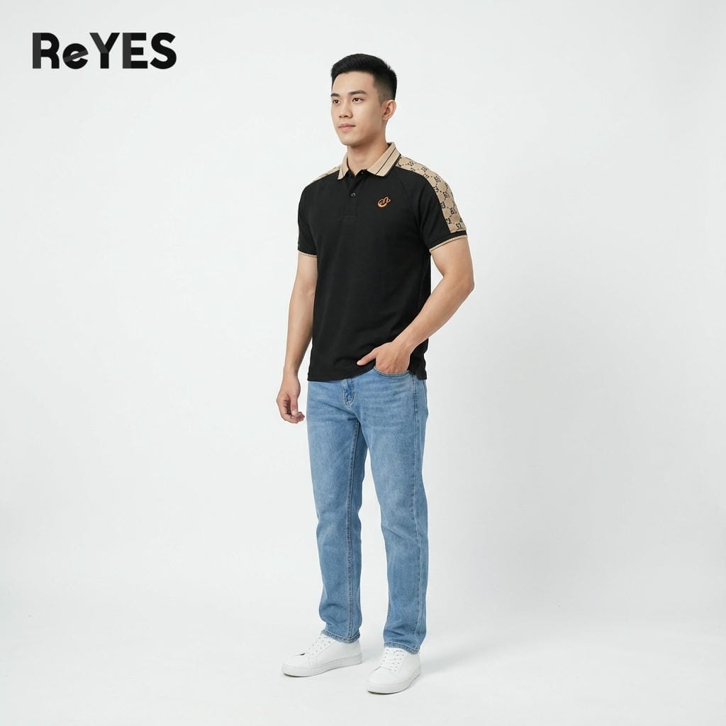 Alternative view of Áo polo nam tay ngắn Polo ReYES RSP049 phối vai hoạ tiết, chất vải cá sấu lạnh thoáng mát form regular chuẩn dáng