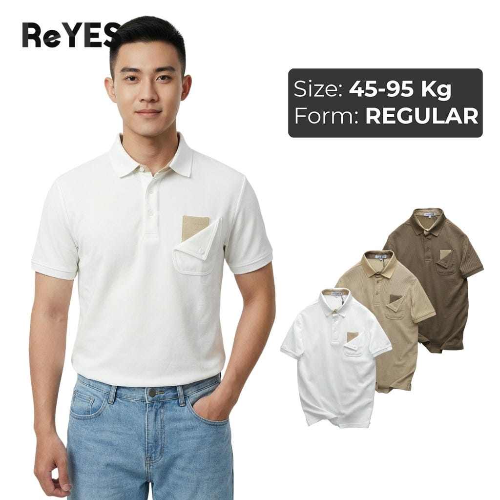 Áo polo nam tay ngắn polo ReYES RSP052 chất vải cá sấu vảy cá thoáng mát, thiết kế phối túi hộp độc đáo form regular.