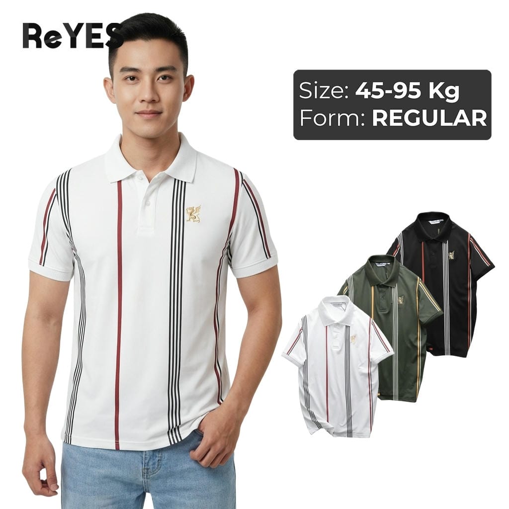 Áo polo nam tay ngắn ReYES RSP015 In họa tiết sọc dọc chất cá sấu lạnh thoáng mát form Regular màu trắng, đen, rêu