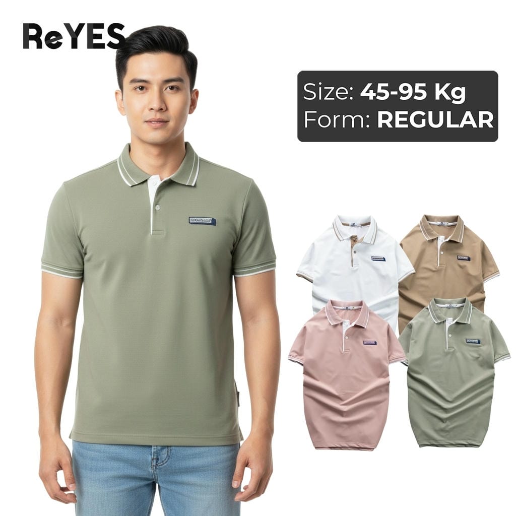 Áo polo nam tay ngắn ReYES RSP079 vải thun cá sấu lạnh co giãn 4 chiều, phối viền cổ và tay áo lịch lãm, form regular