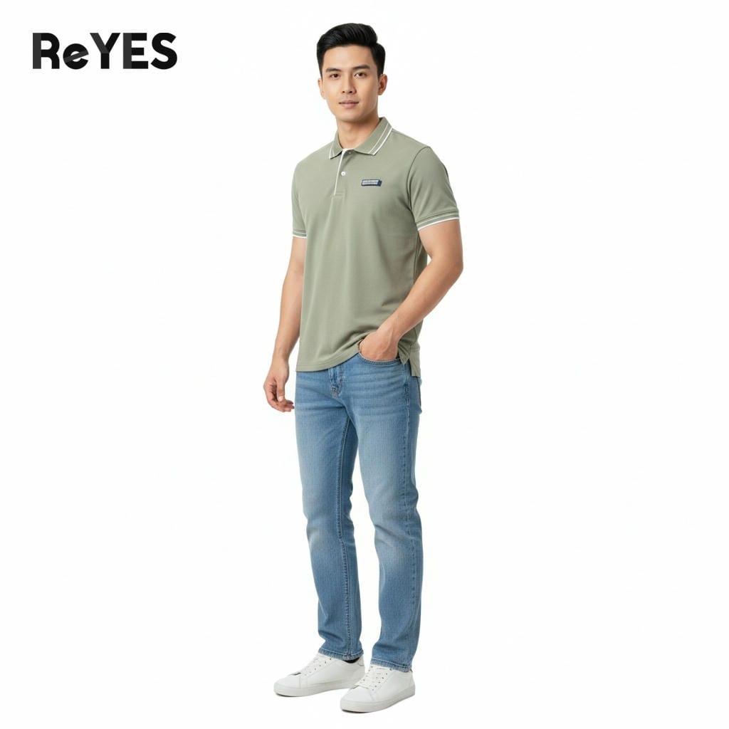 Alternative view of Áo polo nam tay ngắn ReYES RSP079 vải thun cá sấu lạnh co giãn 4 chiều, phối viền cổ và tay áo lịch lãm, form regular