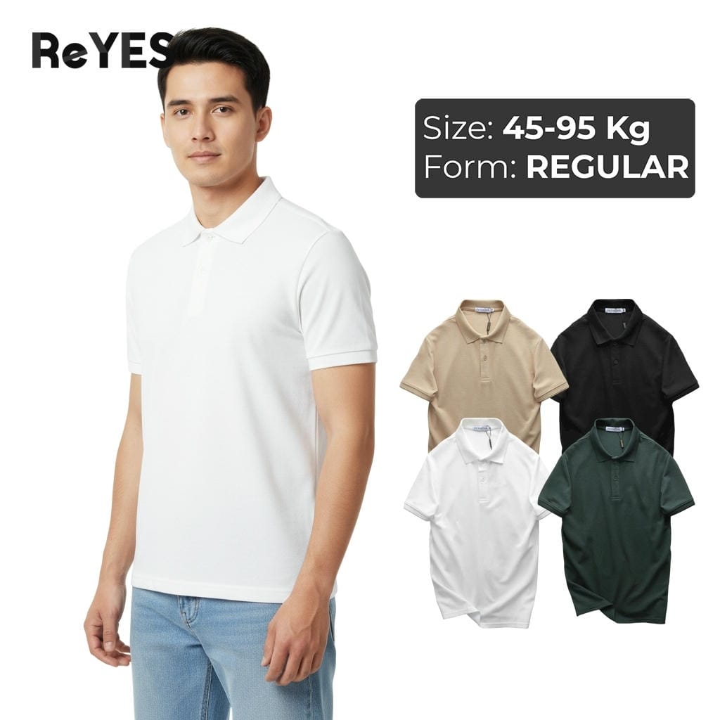 Áo polo nam trơn ReYES RSP038 vảy cá co giãn 4 chiều, regular fit lịch sự đi làm/đi chơi, có big size