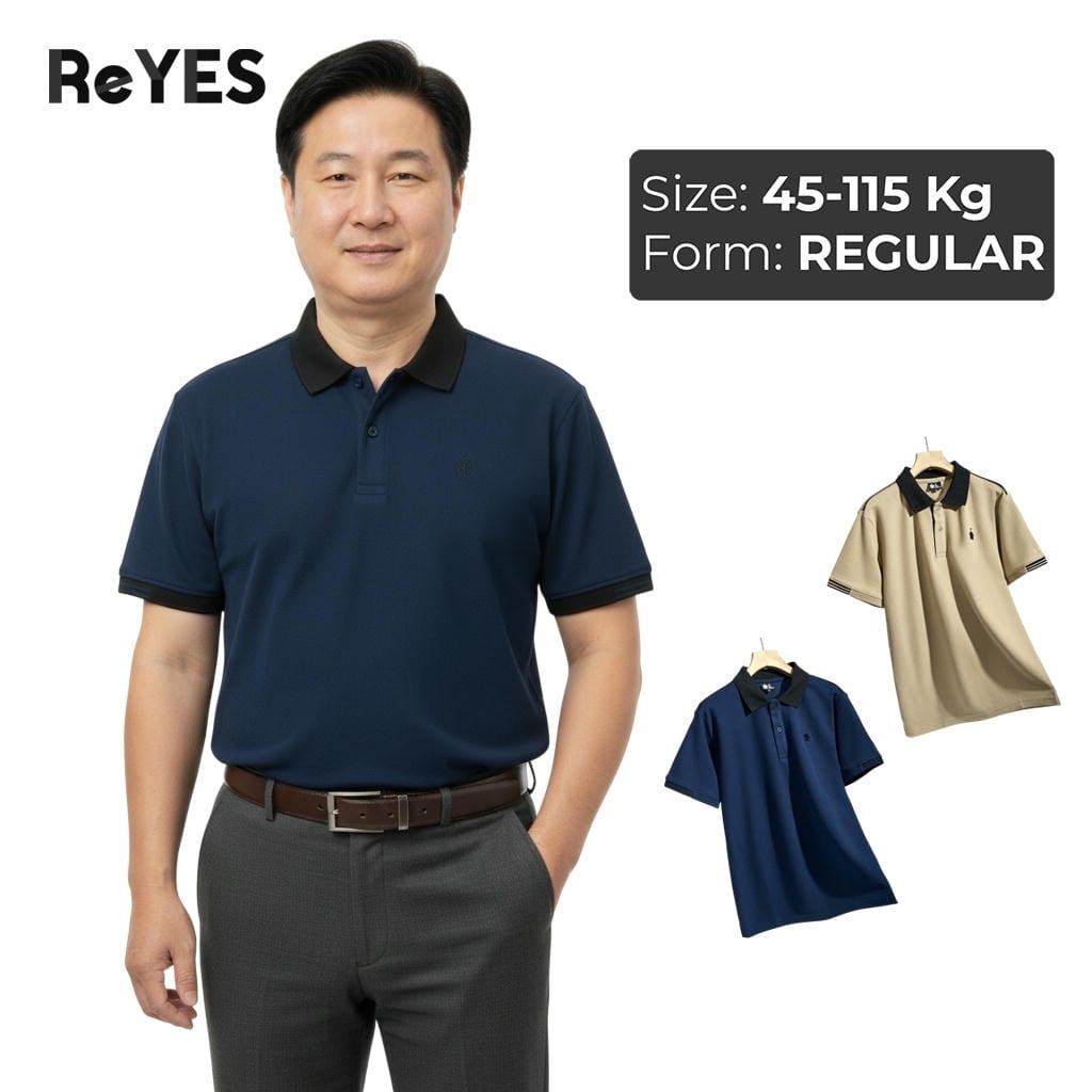 Áo polo nam trung niên big size vải cá sấu cao cấp form rộng che bụng cho bố ReYES RSP012, màu xanh đen, be