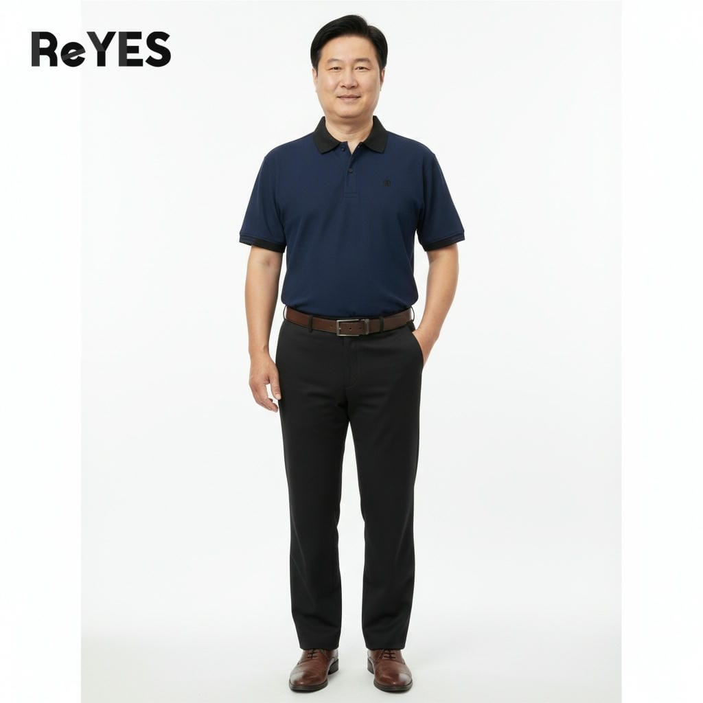 Alternative view of Áo polo nam trung niên big size vải cá sấu cao cấp form rộng che bụng cho bố ReYES RSP012, màu xanh đen, be