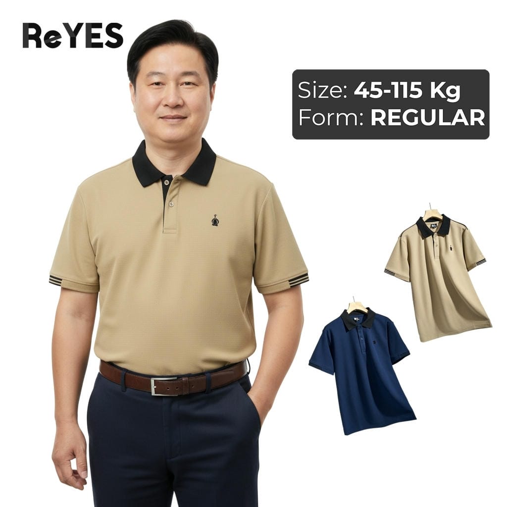 Áo polo nam trung niên big size vải cá sấu, phong cách lịch sự cho bố ReYES RSP012, màu xanh đen, be