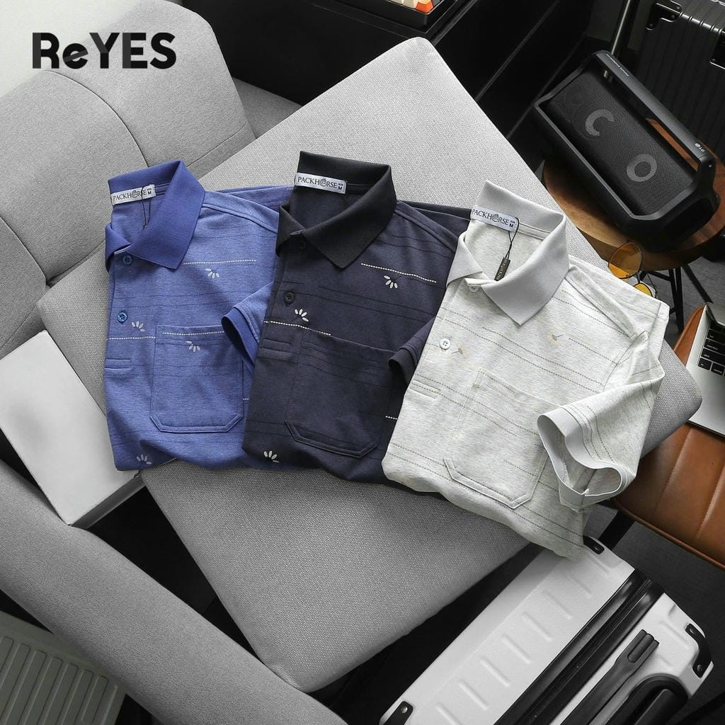 Alternative view of Áo polo nam trung niên cao cấp có túi vải cotton muối mềm mát form rộng quà tặng bố ReYES RCP001, có big size