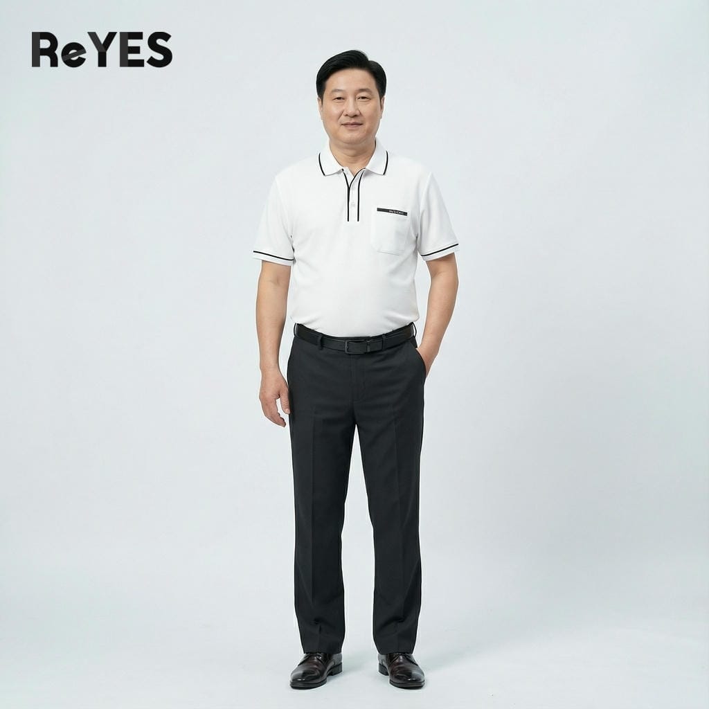 Alternative view of Áo polo nam trung niên có túi chất cá sấu vảy cá mát, big size cho bố ReYES RSP010, màu trắng, đen, xanh rêu