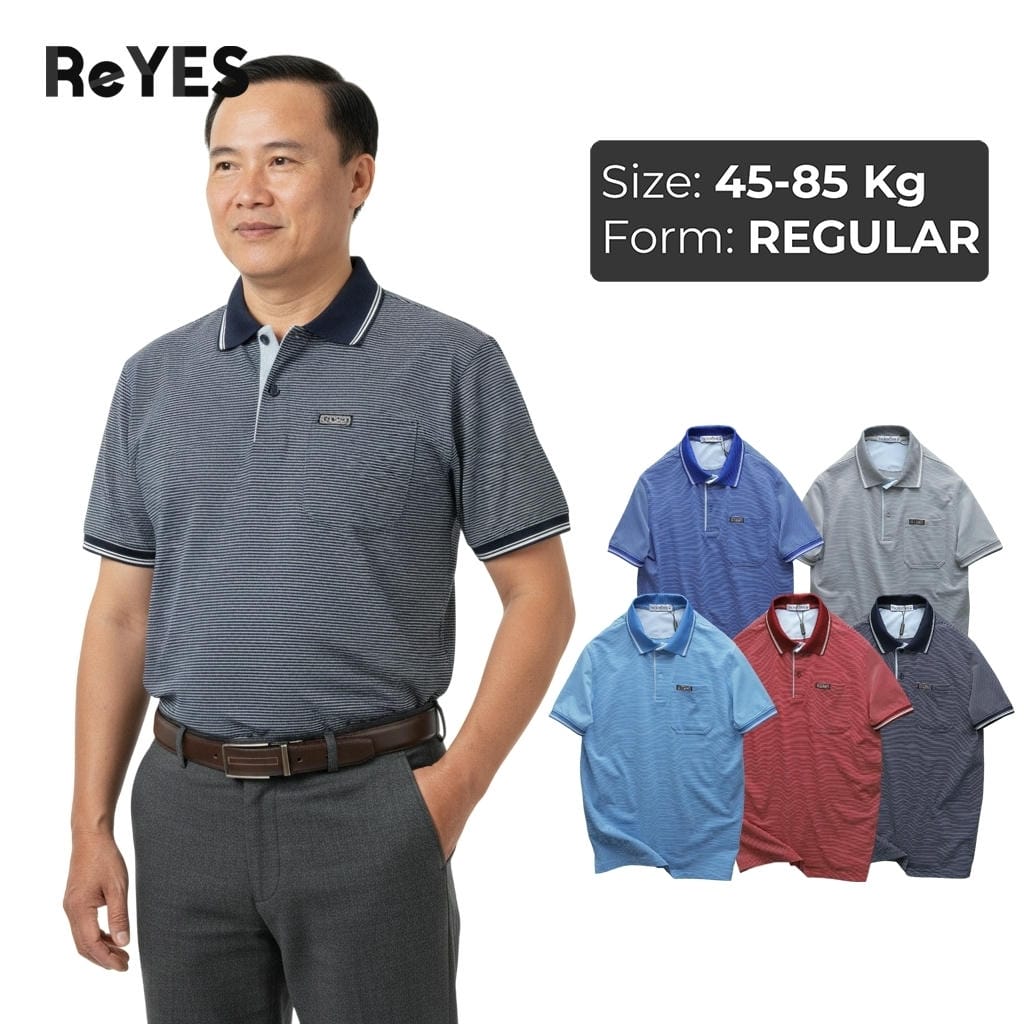 Áo polo nam trung niên có túi, Cotton cao cấp, form vừa, cho bố lớn tuổi ReYES RCP004, màu xanh, xám, đỏ