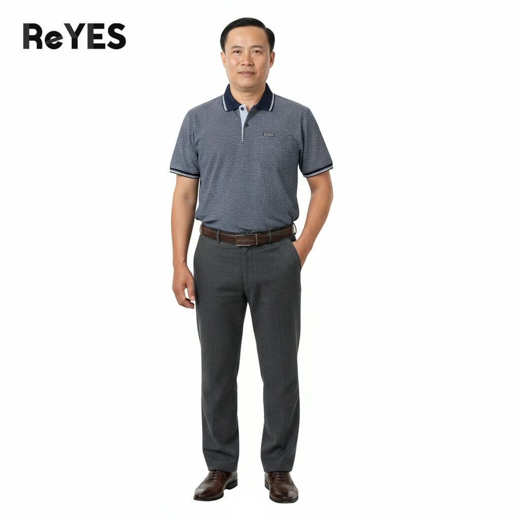 Alternative view of Áo polo nam trung niên có túi, Cotton cao cấp, form vừa, cho bố lớn tuổi ReYES RCP004, màu xanh, xám, đỏ