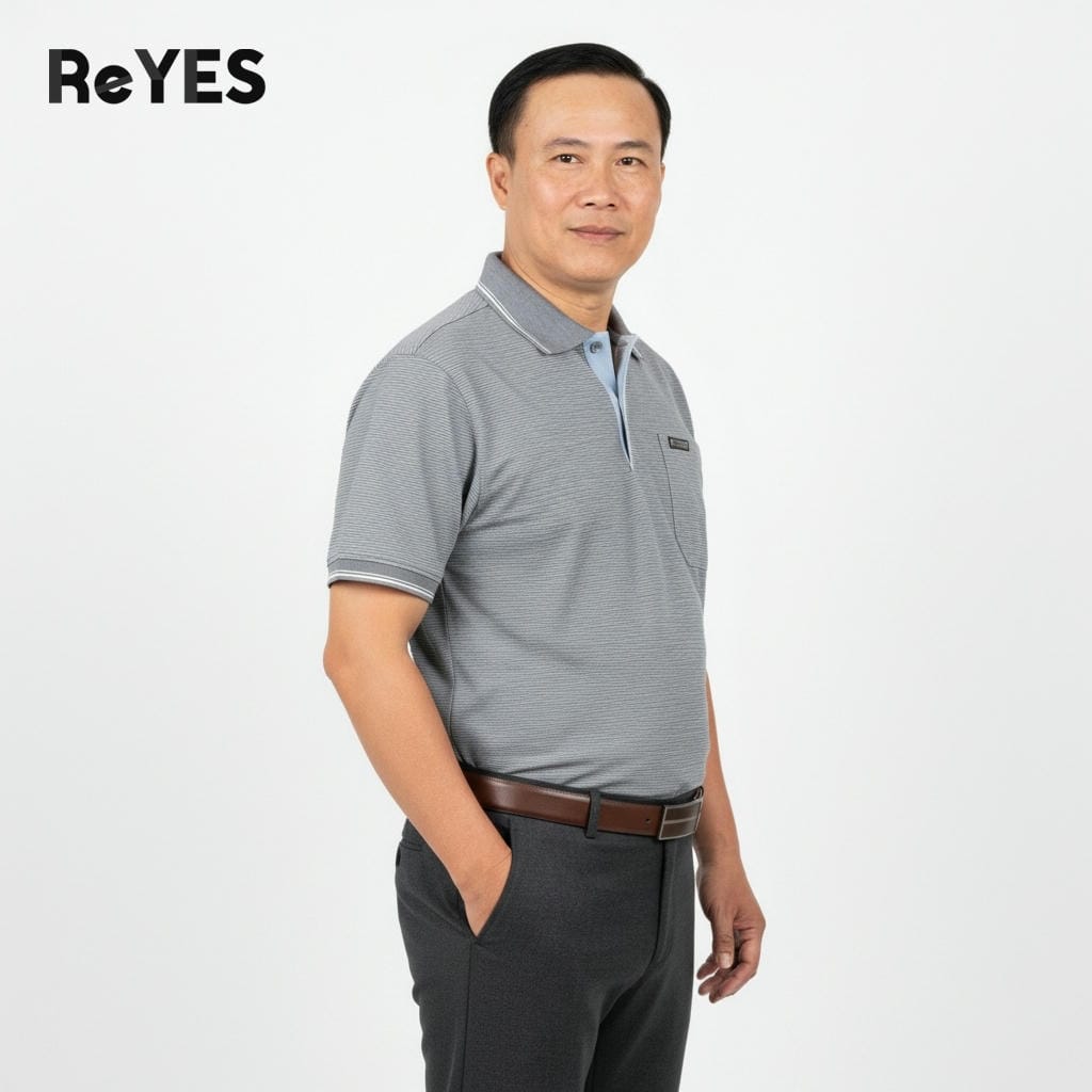 Áo polo nam trung niên có túi, Cotton cao cấp, form vừa, cho bố lớn tuổi ReYES RCP004, màu xanh, xám, đỏ - Ảnh 8