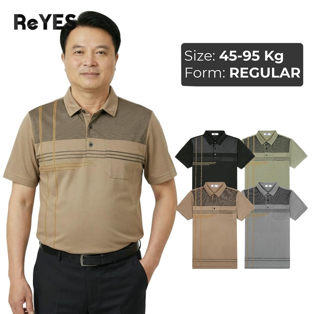 Áo polo nam trung niên có túi kẻ sọc cao cấp – áo phông nam trung niên mát, Polo ReYES RSP087, có big size
