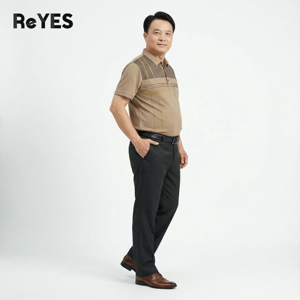 Alternative view of Áo polo nam trung niên có túi kẻ sọc cao cấp – áo phông nam trung niên mát, Polo ReYES RSP087, có big size
