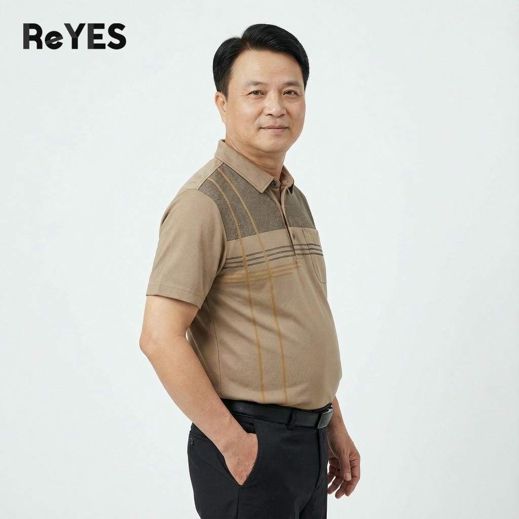 Áo polo nam trung niên có túi kẻ sọc cao cấp – áo phông nam trung niên mát, Polo ReYES RSP087, có big size - Ảnh 3