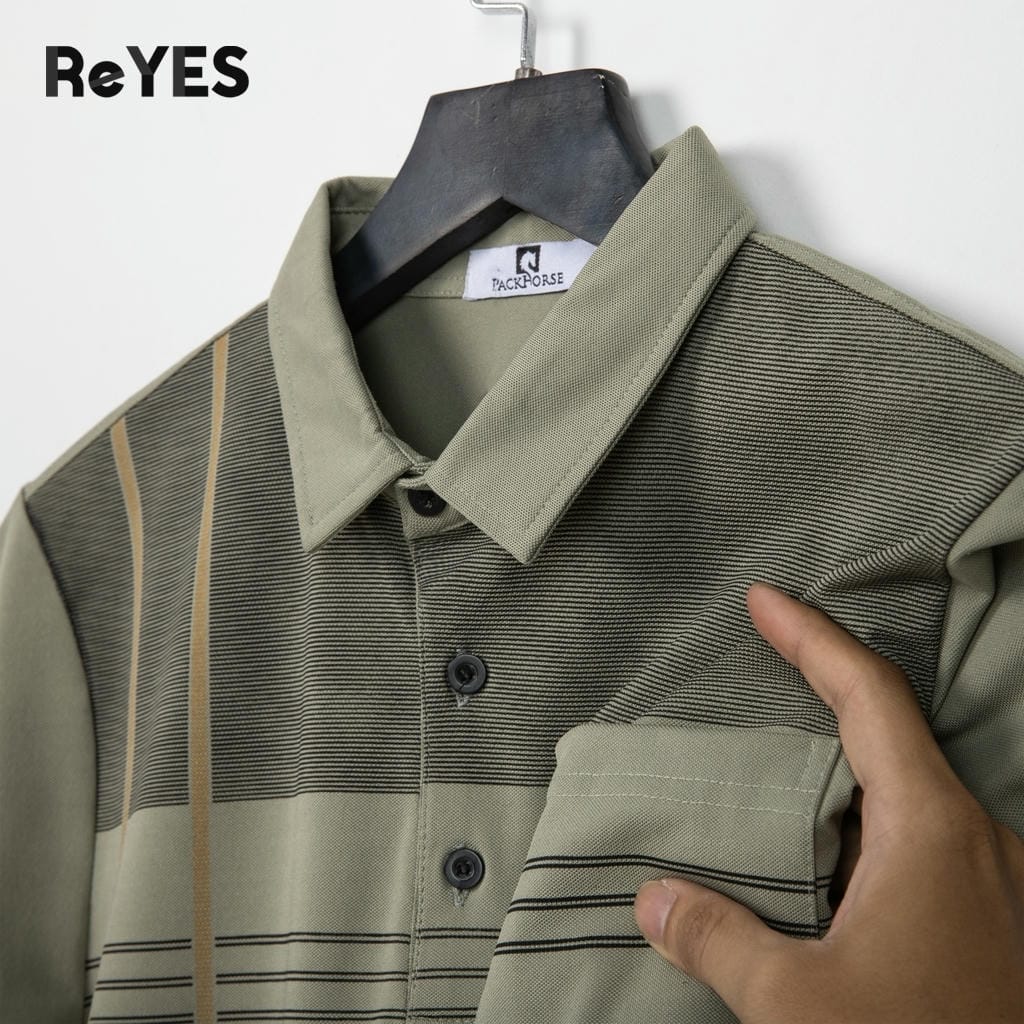 Áo polo nam trung niên có túi kẻ sọc cao cấp – áo phông nam trung niên mát, Polo ReYES RSP087, có big size - Ảnh 5