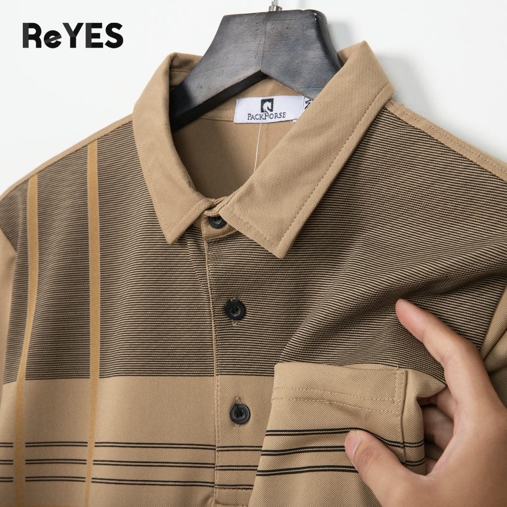 Áo polo nam trung niên có túi kẻ sọc cao cấp – áo phông nam trung niên mát, Polo ReYES RSP087, có big size - Ảnh 7