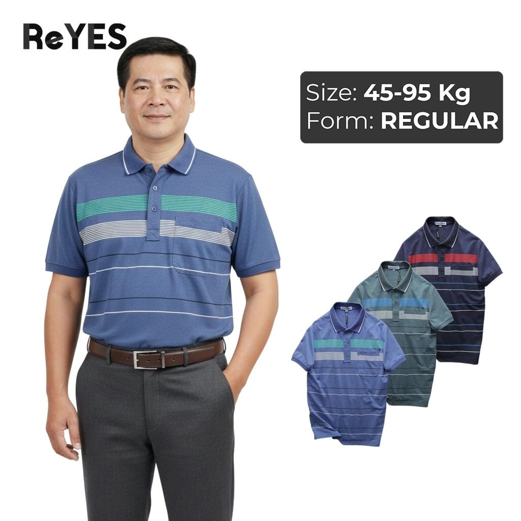 Áo polo nam trung niên có túi kẻ sọc ngang, áo thun có cổ cho nam, áo polo nam ngắn tay ReYES RCP006, có big size