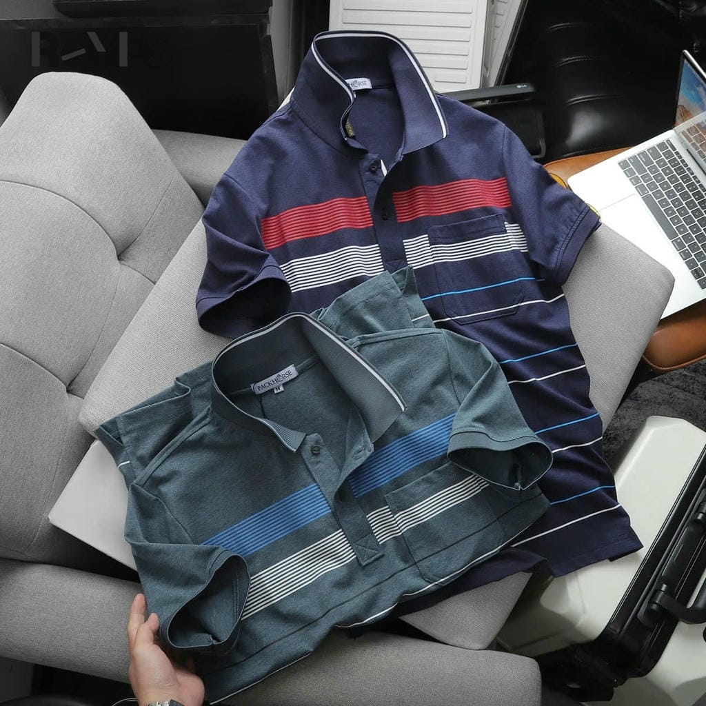 Áo polo nam trung niên có túi kẻ sọc ngang, áo thun có cổ cho nam, áo polo nam ngắn tay ReYES RCP006, có big size - Ảnh 4