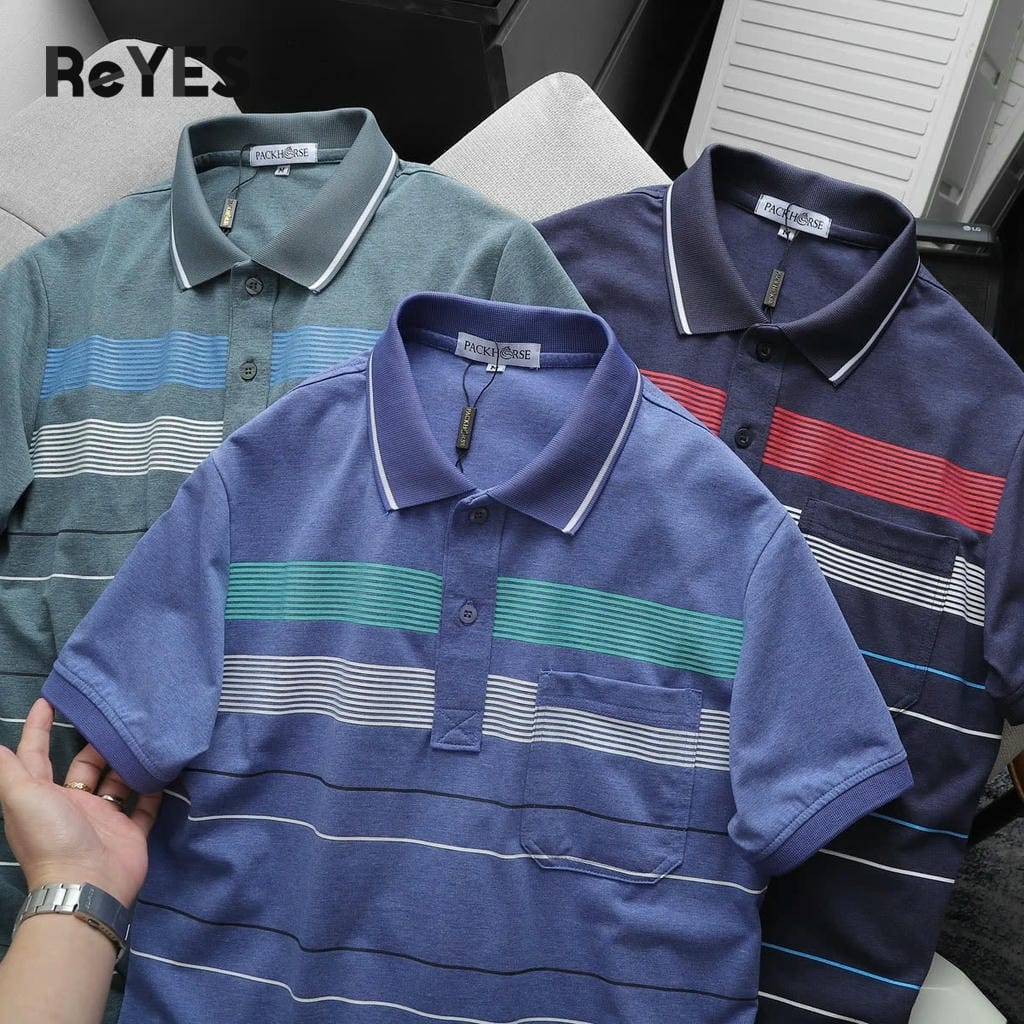 Áo polo nam trung niên có túi kẻ sọc ngang, áo thun có cổ cho nam, áo polo nam ngắn tay ReYES RCP006, có big size - Ảnh 5