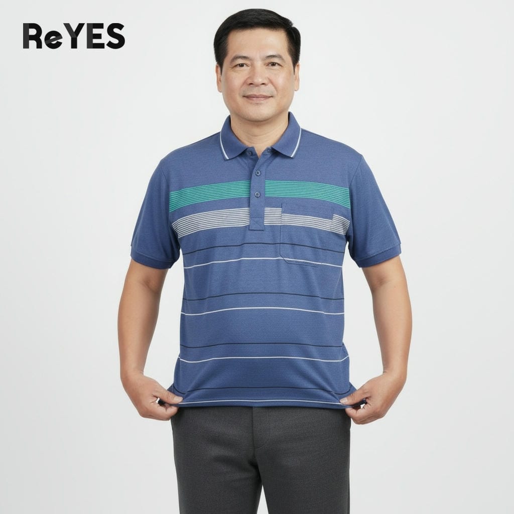 Áo polo nam trung niên có túi kẻ sọc ngang, áo thun có cổ cho nam, áo polo nam ngắn tay ReYES RCP006, có big size - Ảnh 8