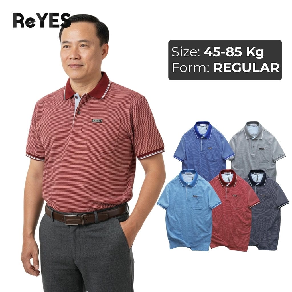 Áo polo nam trung niên có túi ngực sọc nhỏ cotton cao cấp tặng bố ReYES RCP004