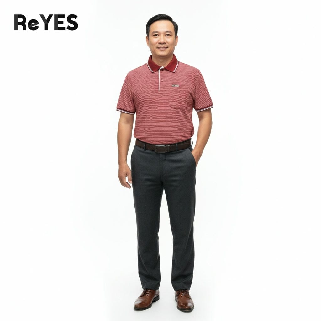 Alternative view of Áo polo nam trung niên có túi ngực sọc nhỏ cotton cao cấp tặng bố ReYES RCP004