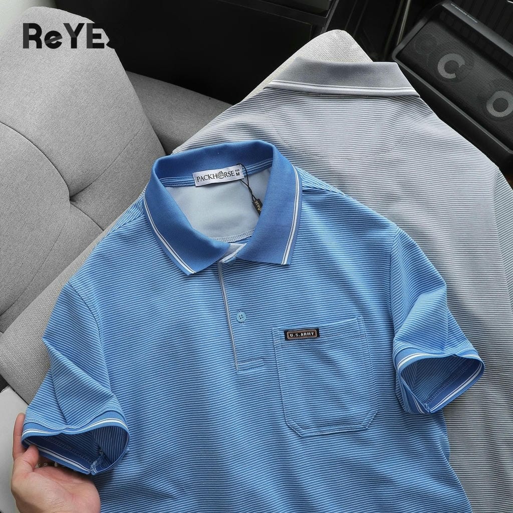 Áo polo nam trung niên có túi ngực sọc nhỏ cotton cao cấp tặng bố ReYES RCP004 - Ảnh 5