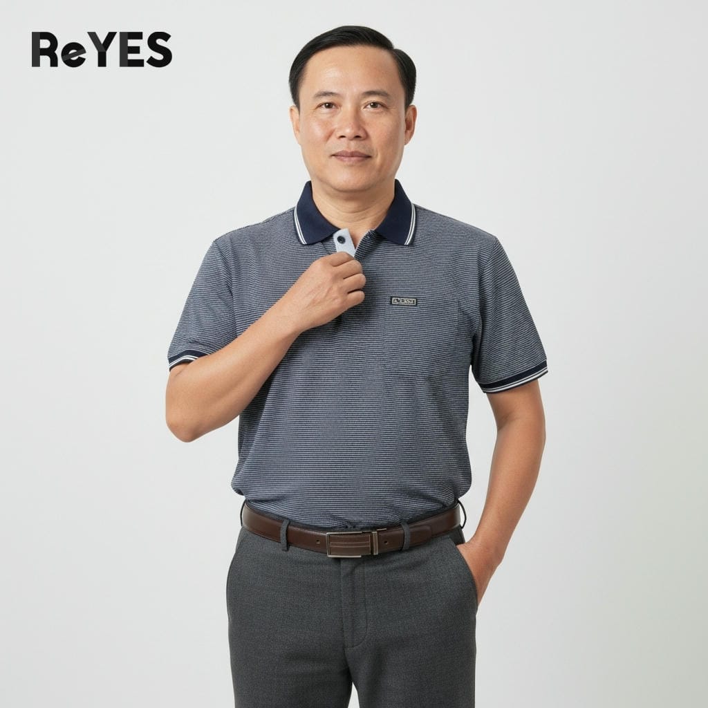 Áo polo nam trung niên có túi ngực sọc nhỏ cotton cao cấp tặng bố ReYES RCP004 - Ảnh 6