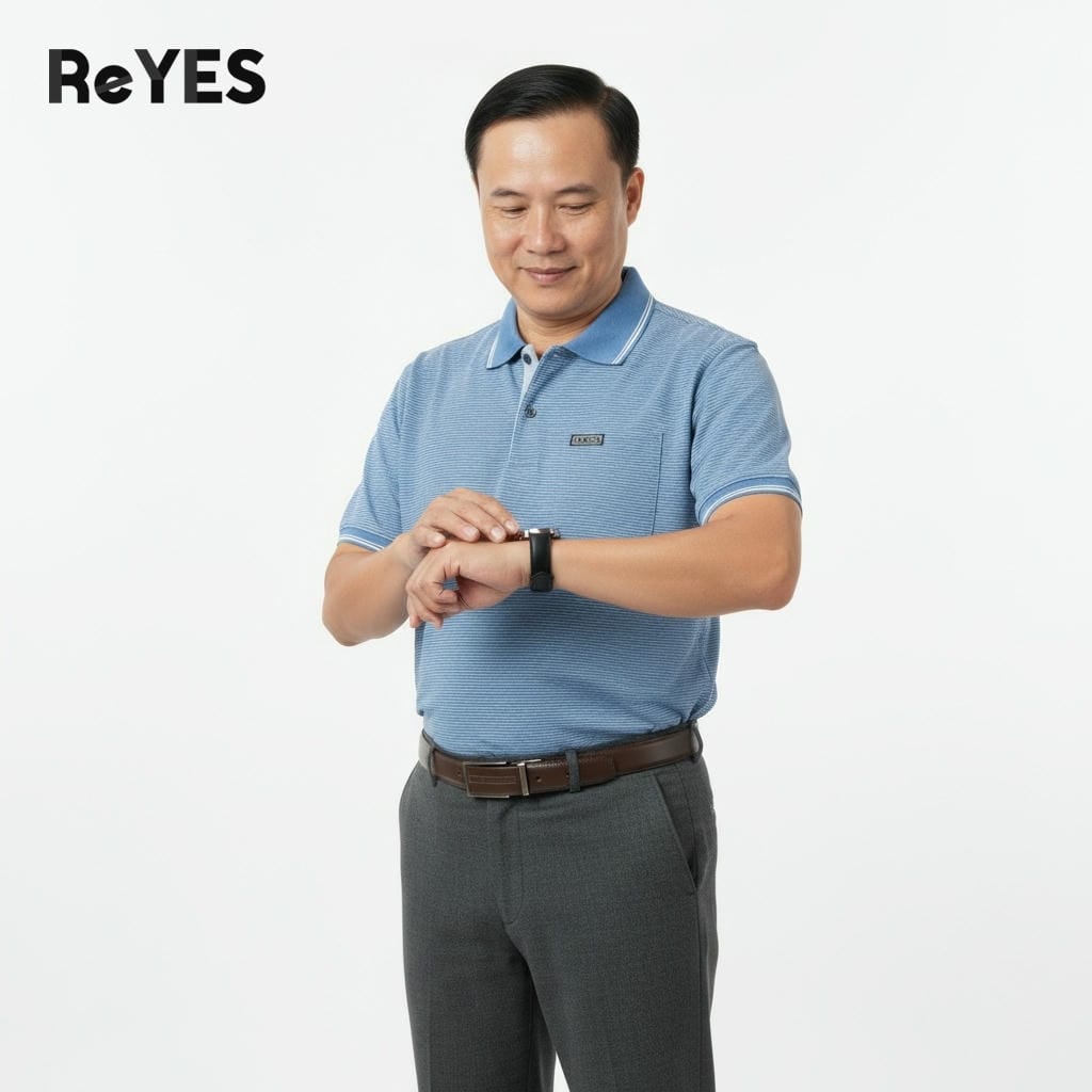 Áo polo nam trung niên có túi ngực sọc nhỏ cotton cao cấp tặng bố ReYES RCP004 - Ảnh 7