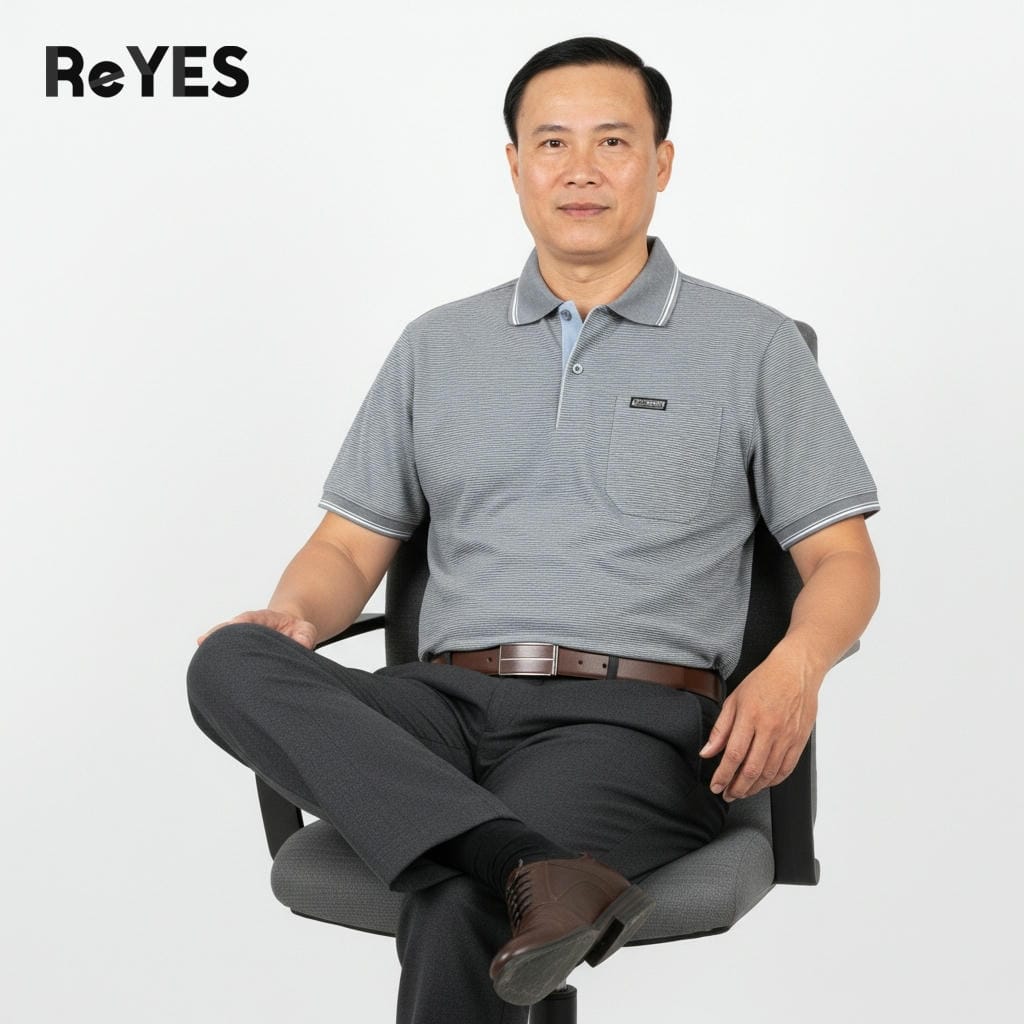 Áo polo nam trung niên có túi ngực sọc nhỏ cotton cao cấp tặng bố ReYES RCP004 - Ảnh 8