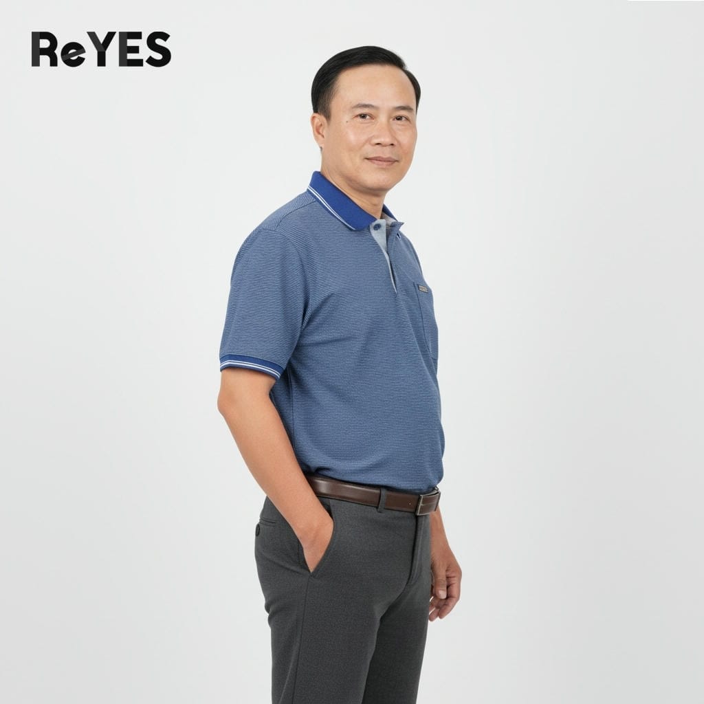 Áo polo nam trung niên có túi ngực sọc nhỏ cotton cao cấp tặng bố ReYES RCP004 - Ảnh 9