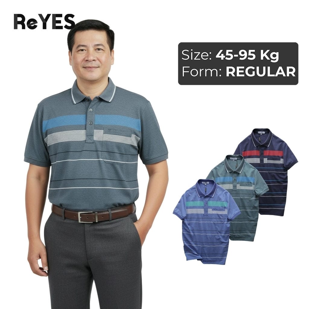 Áo polo nam trung niên có túi ngực tiện lợi, áo thun cổ bẻ cotton cao cấp sọc ngang tặng bố ReYES RCP006, có big size