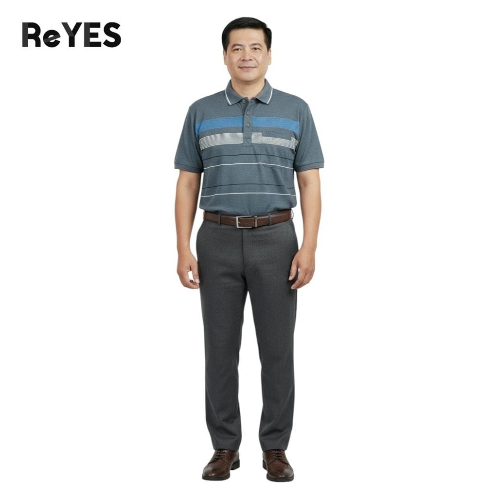 Alternative view of Áo polo nam trung niên có túi ngực tiện lợi, áo thun cổ bẻ cotton cao cấp sọc ngang tặng bố ReYES RCP006, có big size
