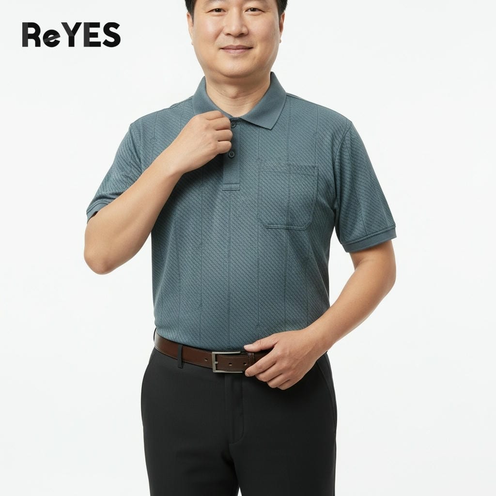 Áo polo nam trung niên có túi ngực tiện lợi, áo thun có cổ cho bố vải cotton muối cao cấp ReYES RCP007 có big size - Ảnh 8