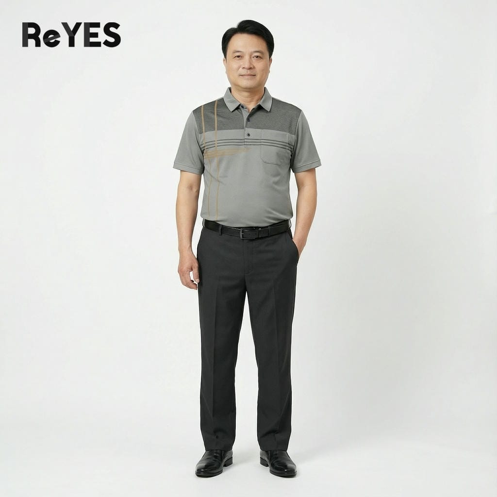 Alternative view of Áo polo nam trung niên có túi Polo ReYES RSP087 – kẻ sọc lịch sự, vải cá sấu thoáng mát, big size