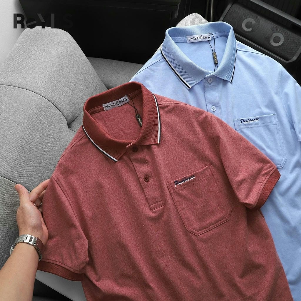 Áo polo nam trung niên có túi trơn cotton muối cao cấp, form đẹp cho bố ReYES RCP002, có big size - Ảnh 3