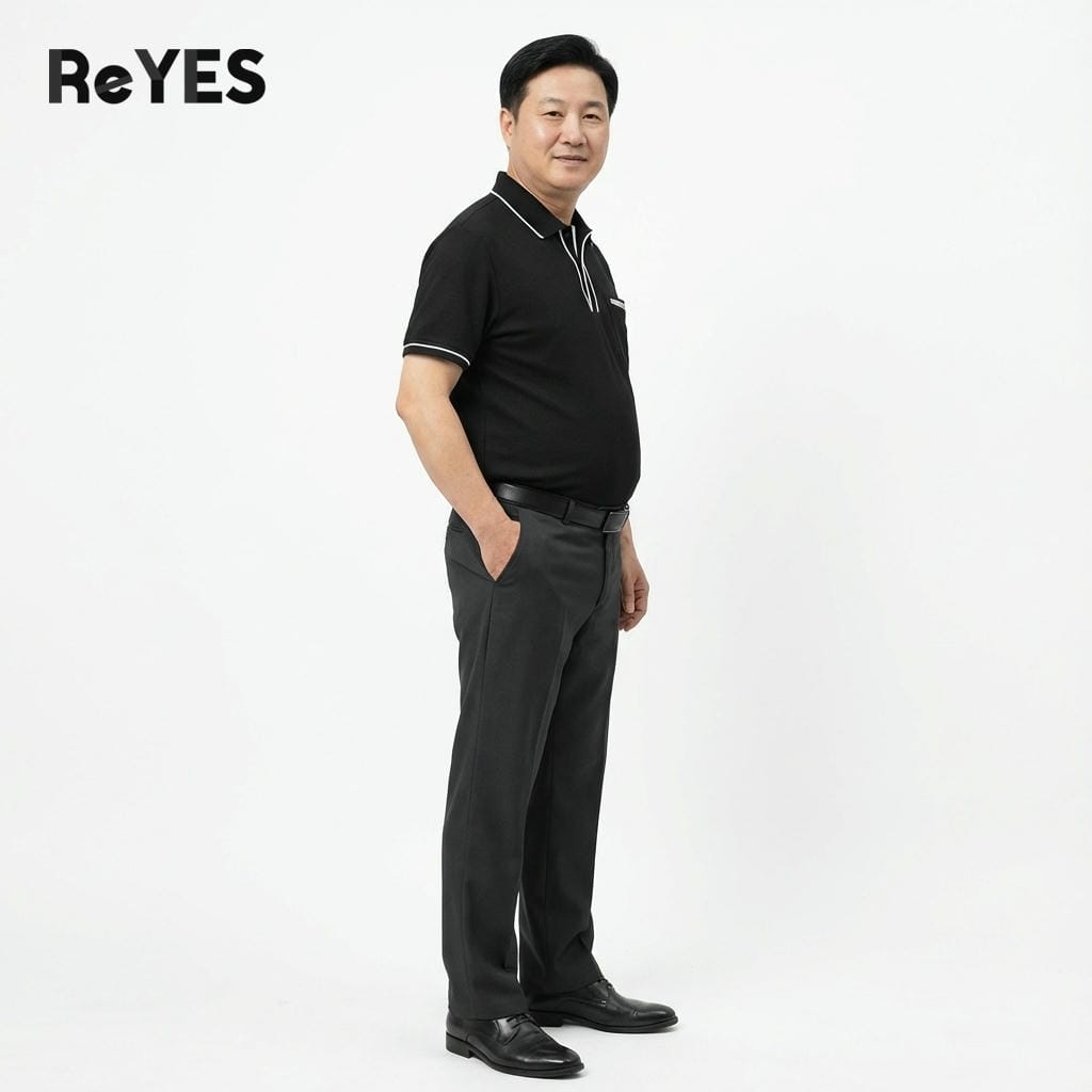 Alternative view of Áo polo nam trung niên có túi vải cá sấu cao cấp, áo thun cho bố mặc thoáng mát lịch sự ReYES RSP010, trắng, đen, rêu