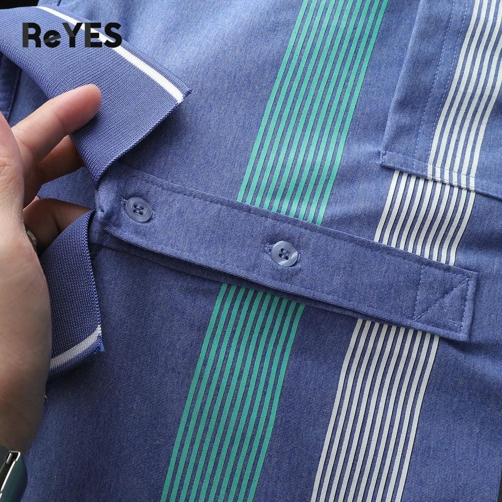 Áo polo nam trung niên có túi vải cotton muối cao cấp, áo thun cổ bẻ sọc ngang form rộng tặng bố ReYES RCP006 - Ảnh 8