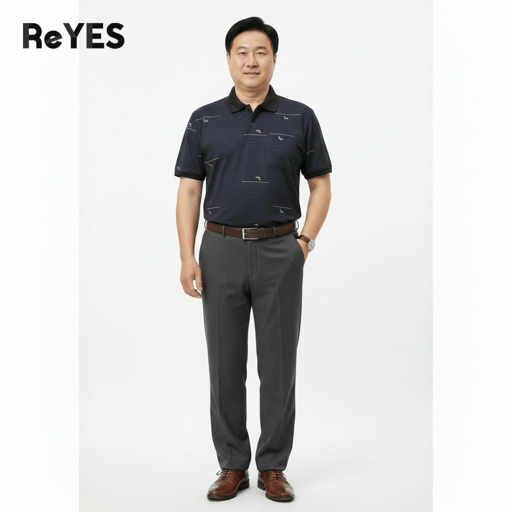 Alternative view of Áo polo nam trung niên cotton muối cao cấp có túi, form vừa cho bố ReYES RCP001, có size lớn, big size